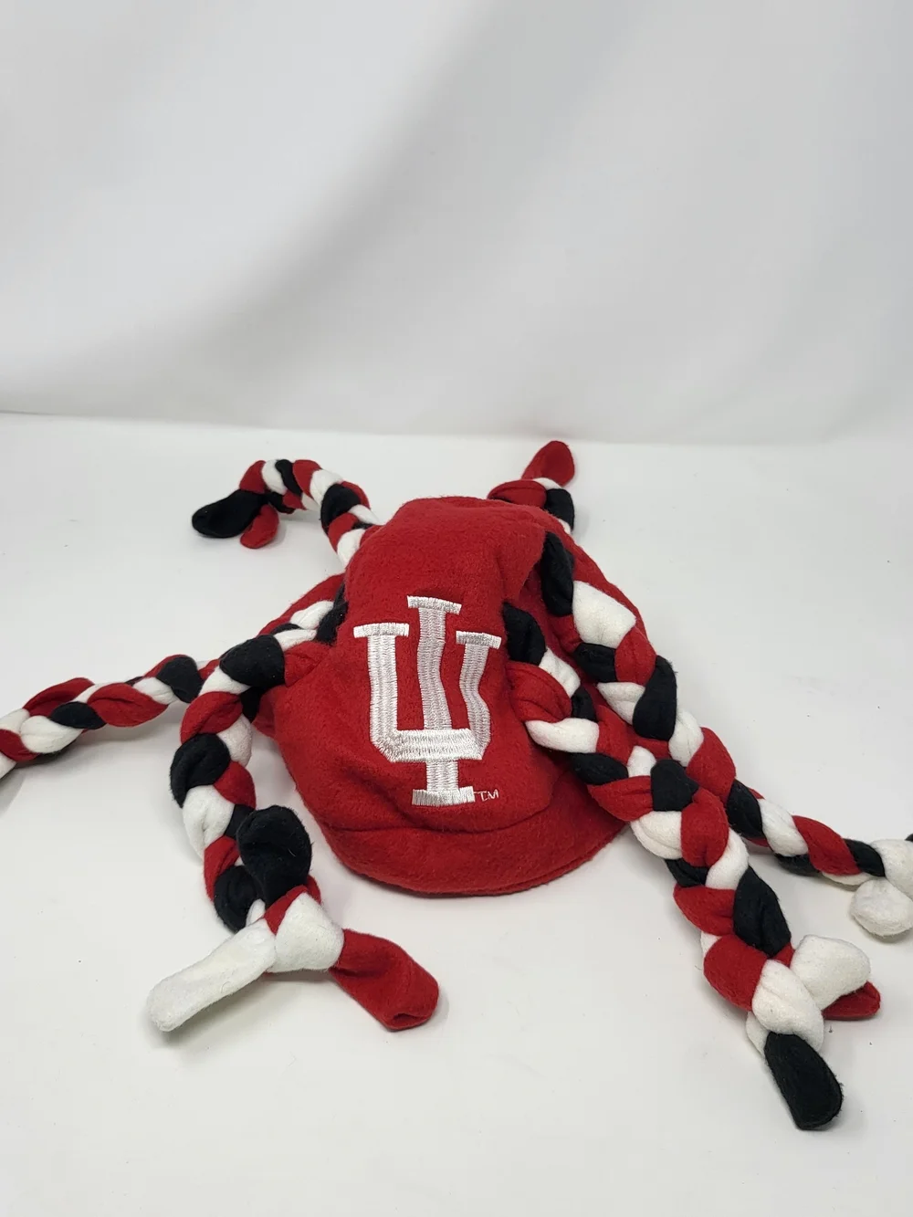 Indiana Hoosiers Red Fleece Hat with Braided Tassels
